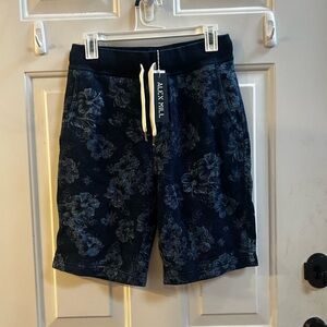 Alex Mill Indigo Floral Fleece  Shorts with Cream Ties Sz S